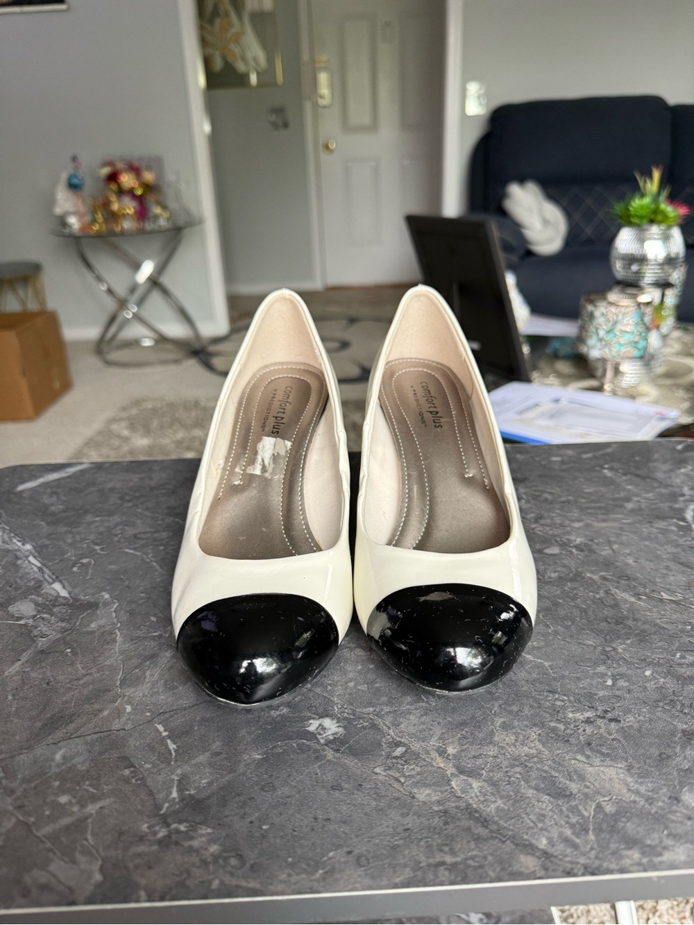 Women's Two-Tone Black & White Round-Toe Pumps